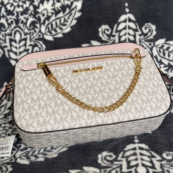 Michael Kors Jet Set Item Large East West Zip Chain Crossbody Powder Blush Multi - Picture 9 of 16